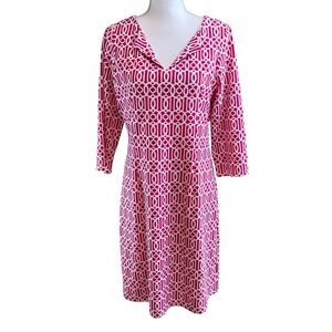 JUDE CONNALLY Red Print Tunic Dress L Long Sleeve Country Club Preppy‎ Coastal